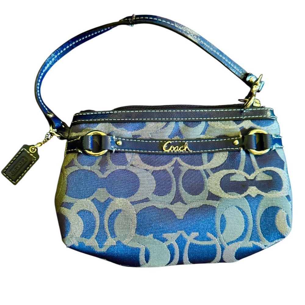Coach Navy and Gray Signature Wristlet Wallet